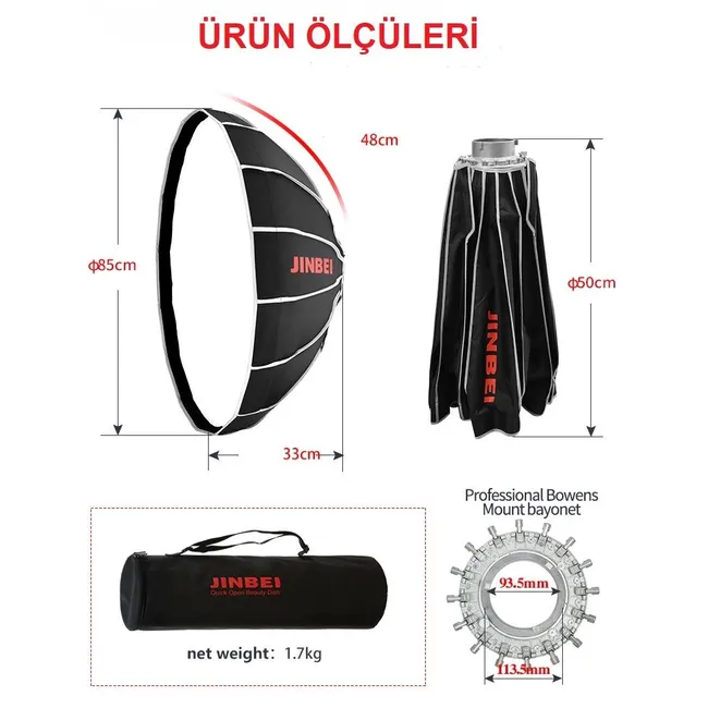 JINBEI BE-Ø85cm Gümüş Octagon Hızlı Açılan Softbox