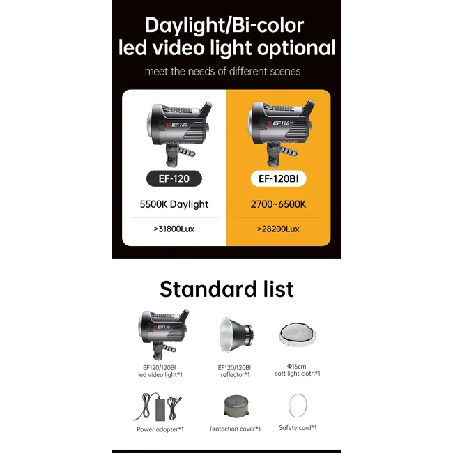 JINBEI EF-120Bi BiColor COB LED Video Işığı